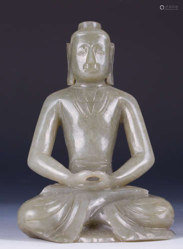 CHINESE CELADON JADE FIGURE OF AMITABHA