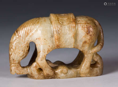 CHINESE JADE FIGURE OF STANDING HORSE