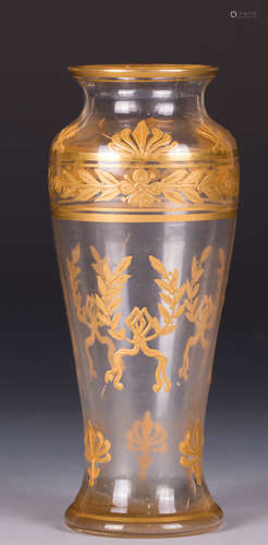 CHINESE GILT ON CLEAR GLASS FLOWER VASE