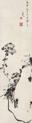 朱耷（明） 1692年作 菊花秋禽圖 立轴 水墨纸本