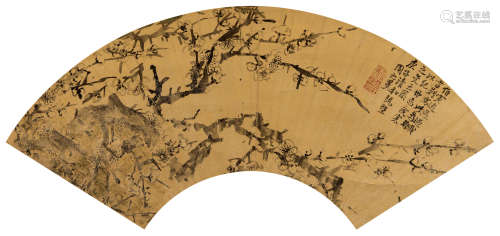 周之冕 1600年作 梅 立轴 水墨金笺纸