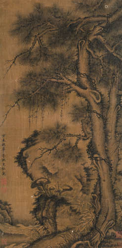 孙克弘 1607年作 松石图 立轴 水墨绢本