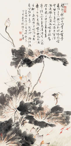 王雪涛 1938年作 白荷 立轴 设色纸本