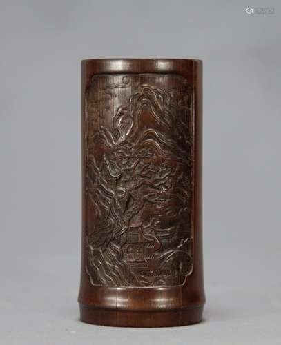 Chinese Bamboo Carving of Brush Pot