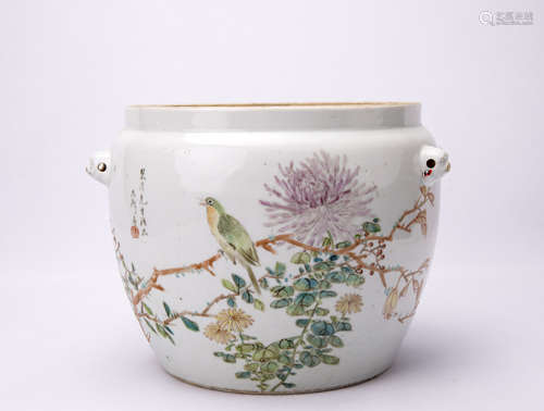 A Chinese Pot With Bird And Flower Design