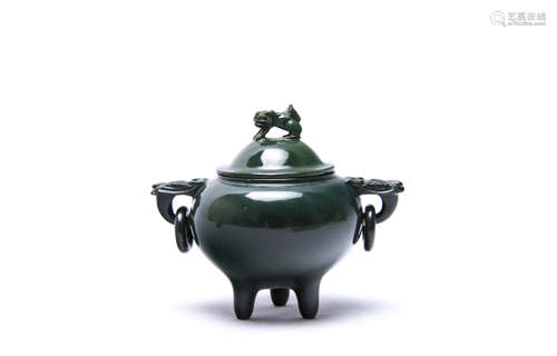 A Chinese Green Agate Incense Burner