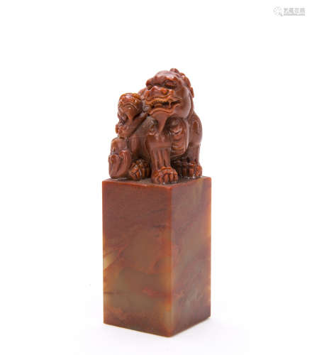 A Chinese ShouShan Stone Seal With A Lion Top