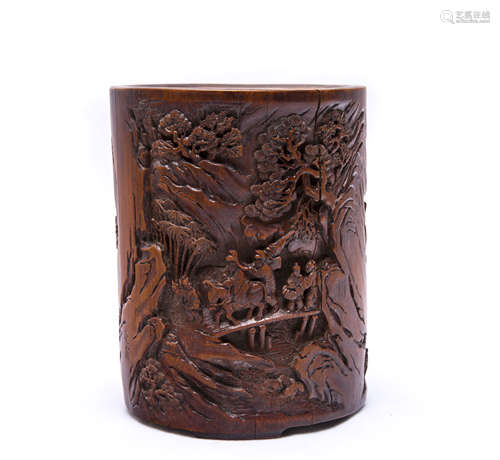 A Chinese Carved Bamboo Brush Pot