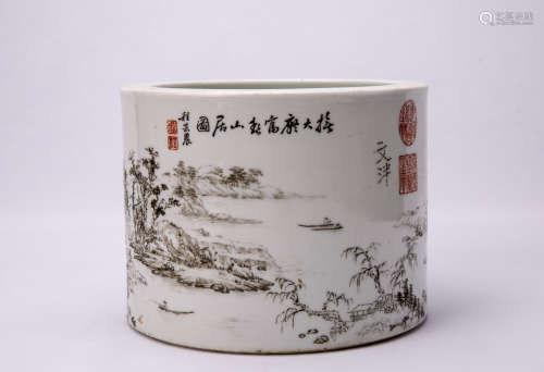 A Chinese Brush Pot With Design Of Dwelling in the Fuchun Mountains