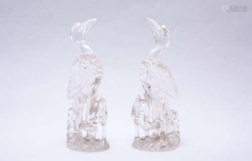 A Pair Of Carved Crystal Cranes