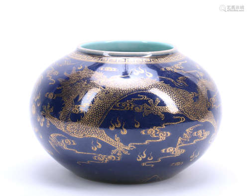 A Gilt-Decorated Blue Ground Water Pot