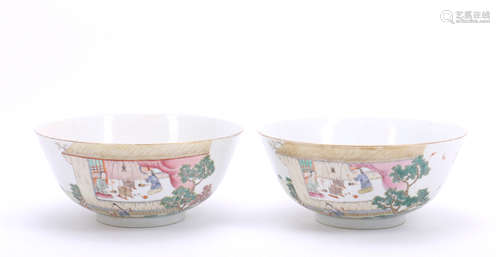 A Pair Of Chinese Famille-Rose Mountain View Bowls