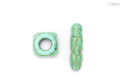 A Chinese Turquoise Jade Cong And Jade Cicada