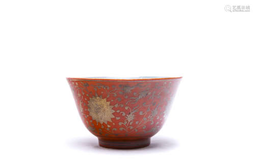 A Chinese Red Glazed Gold-Gilded Bowl