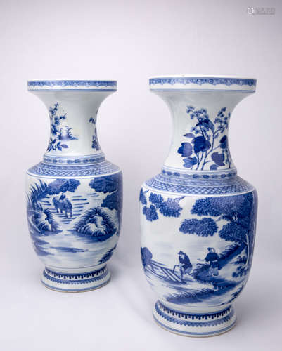 A Pair Of Chinese Blue And White Vases