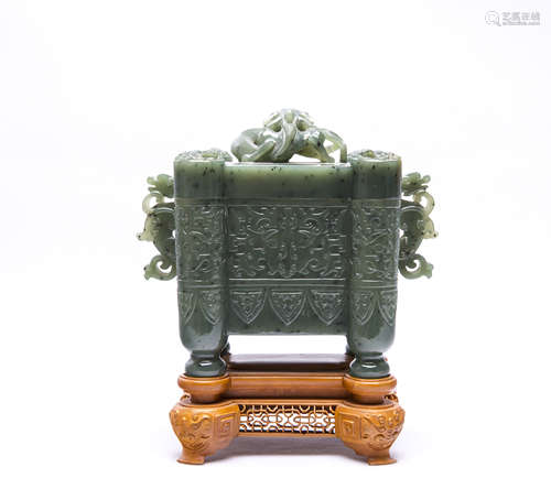 A Chinese Carved Jade Incense Burner