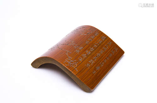 A Chinese Carved Bamboo Wrist Pillow By Yunqiaoshanren