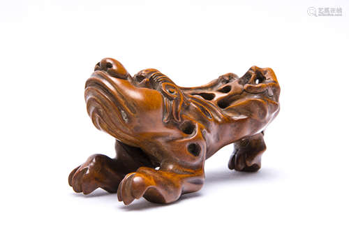 A Chinese Boxwood Fortune Toad Shaped Decoration