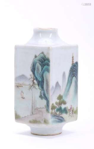 A Chinese Famille-Rose Square Vase