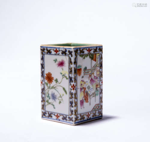A Chinese Famille-Rose Square Brush Pot