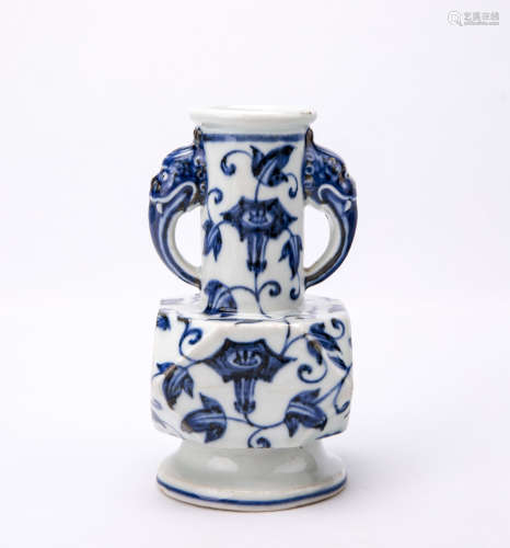 A Chinese Blue And White Vase With Animal Ears