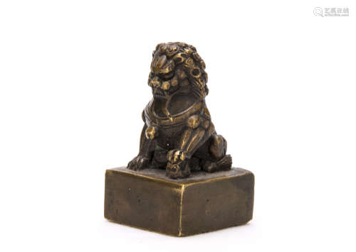 A Chinese Bronze Seal With Lion Top
