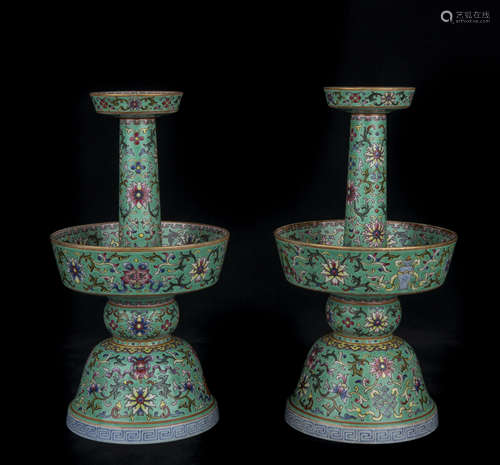 A Pair Of Famille-Rose Candlesticks