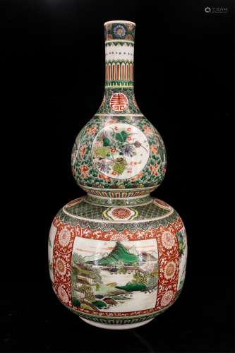 CHINESE WUCAI DOUBLE GOURD VASE