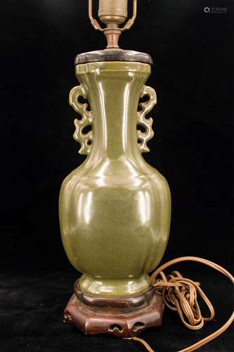 CHINESE TEA DUST GLAZED VASE MOUNTED AS LAMP