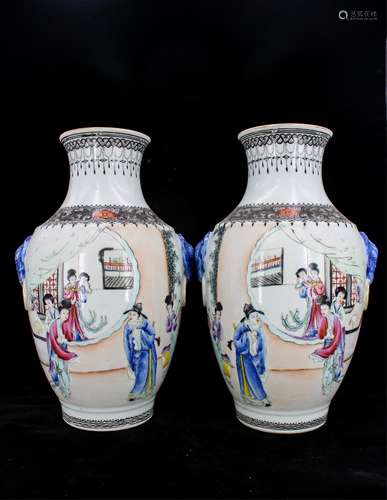 PAIR OF CHINESE REPUBLIC PERIOD FAMILLE ROSE VASES