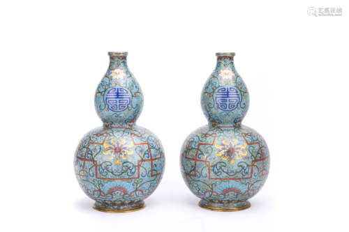 Pair of Chinese Cloisonné Enamel Double-Gourd Vases