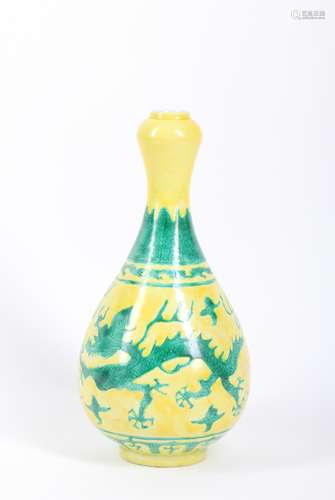 Chinese Yellow Porcelain Vase with Drgaon Motif