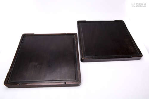 Two Red Wood Tea Trays