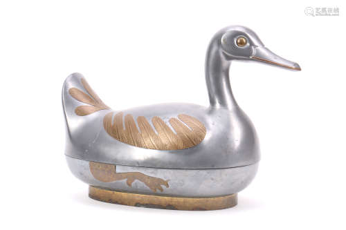 Chinese Pewter Duck Formed Box