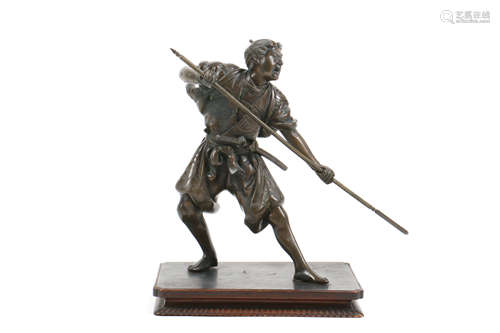 Japanese Bronze Samurai with Spear