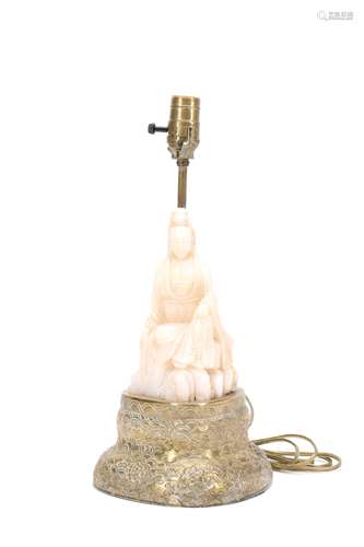 Chinese Soapstone Kuanyin Mounted as a Lamp