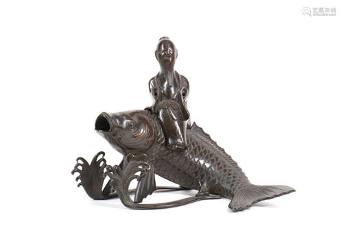 Japanese Bronze Fish with Immortal on top