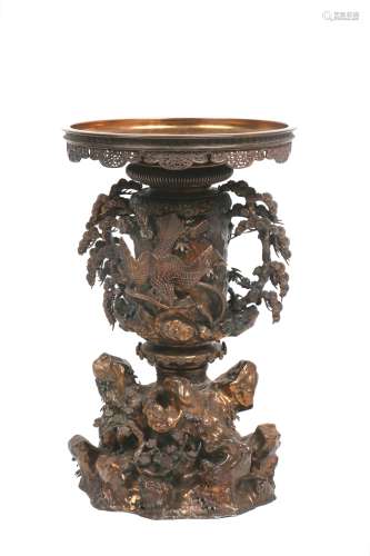 Japanese Bronze Vase with Hawk 