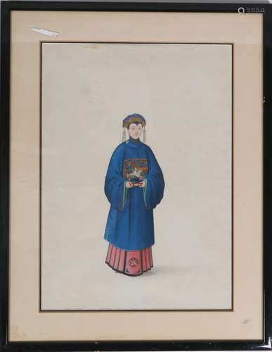 Chinese Export Water Color Painting - Lady in Qing Court Robe