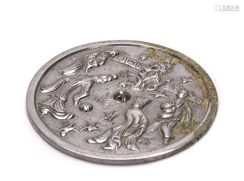 Chinese Bronze Mirror with Figural Decoration