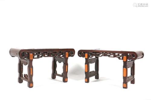 Pair Chinese Wood Alar Table Form Stand