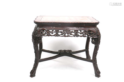 Chinese Carved Hardwood Stand with Soapstone Top