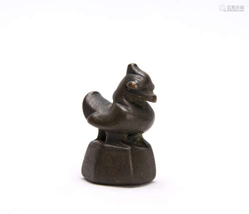 Chinese Bronze Seal with Rooster Statue