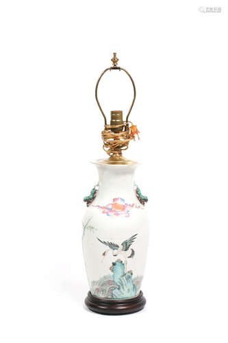 Chinese Famille-Rose Porcelain Vase Lamp.