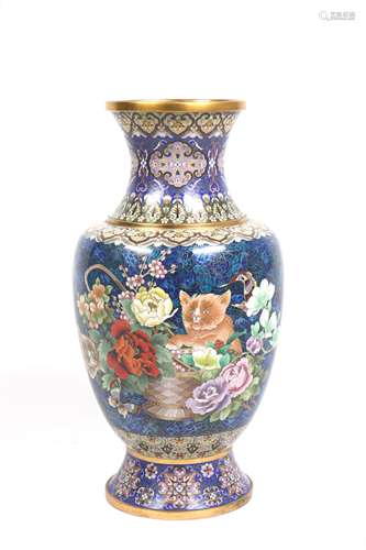 Chinese Cloisonne Vase with Basket Scene