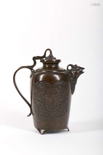 Chinese Bronze Ewer with Silver Wire Inlay