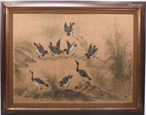 Framed Asian Image of Goose Scene