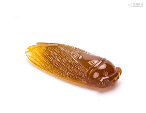 Chinese Agate Pendant Carved with Cicada