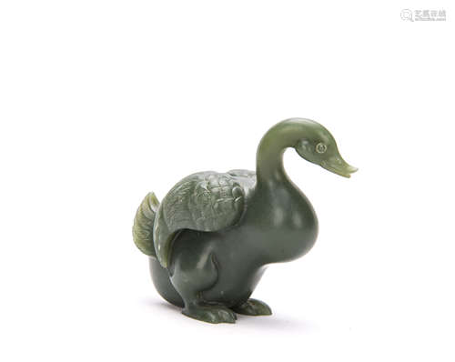 Chinese Green Jade Carved with Goose