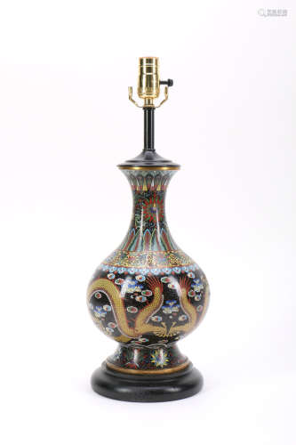 Chinese Cloisonne Vase Lamp with Dragon